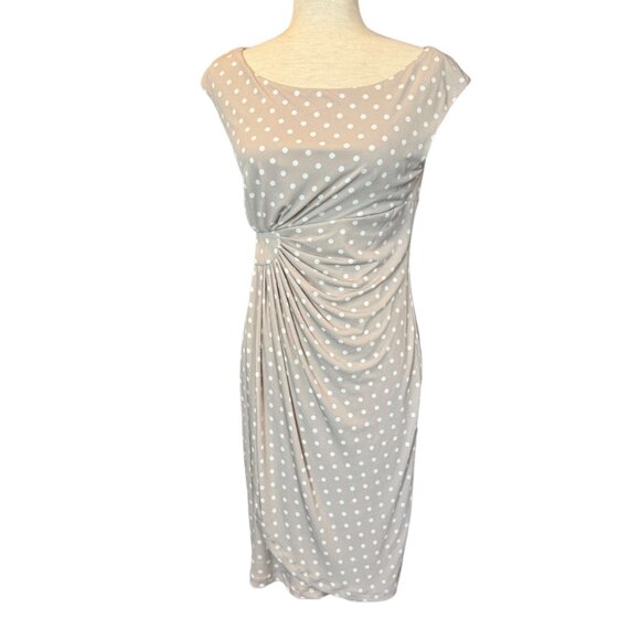 CONNECTED light taupe and white polka dot dress Size 6 EUC - Picture 1 of 9